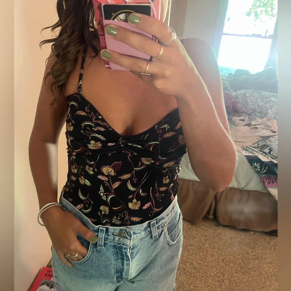 Free People Black Floral tank top